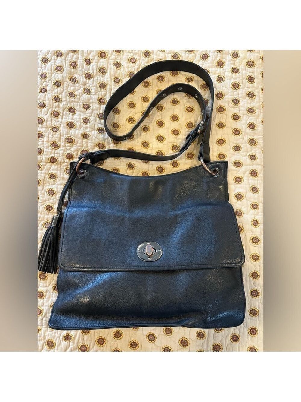 Rachel Roy Black Genuine Leather Accordian Crossbody Bag